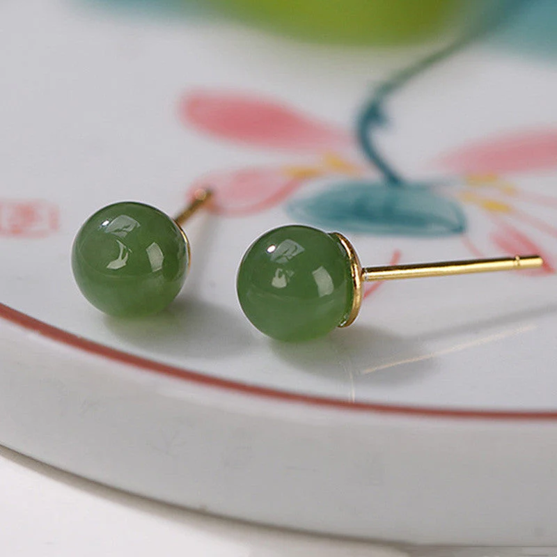 8mm Cyan Jade Sterling Silver Healing Stud Earrings - Image 6