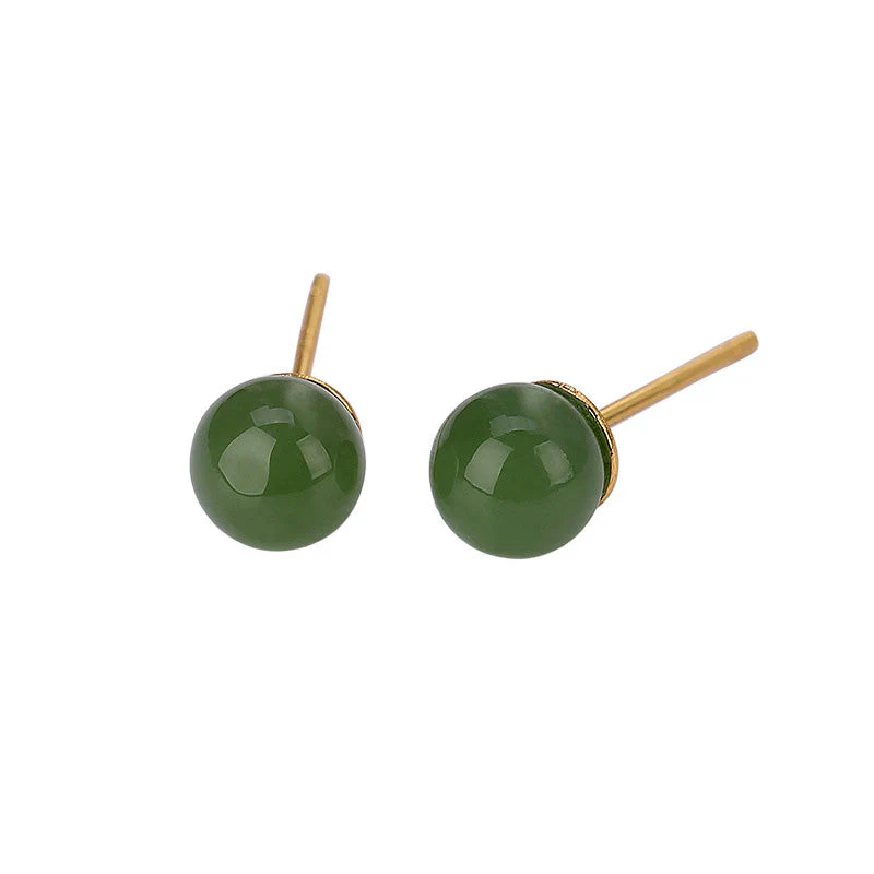 8mm Cyan Jade Sterling Silver Healing Stud Earrings - Image 7