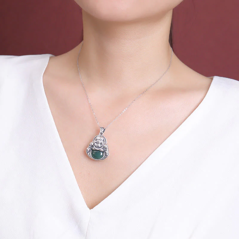 Cyan Jade Buddha Necklace for Success & Healing | 999 Silver - Image 4