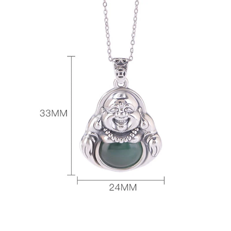 Cyan Jade Buddha Necklace for Success & Healing | 999 Silver - Image 5