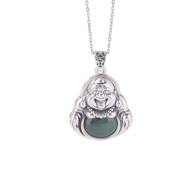 Cyan Jade Buddha Necklace for Success & Healing | 999 Silver - Image 6