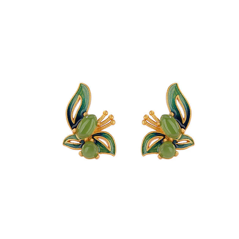 925 Sterling Silver Gold Plated Cyan Jade Butterfly Earrings - Image 7