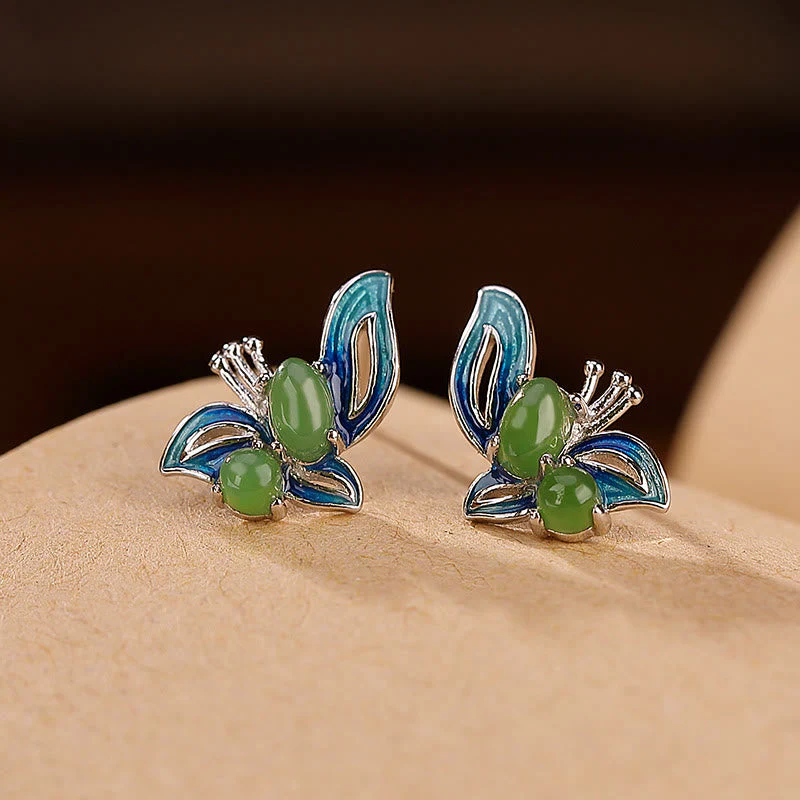 925 Sterling Silver Gold Plated Cyan Jade Butterfly Earrings - Image 8