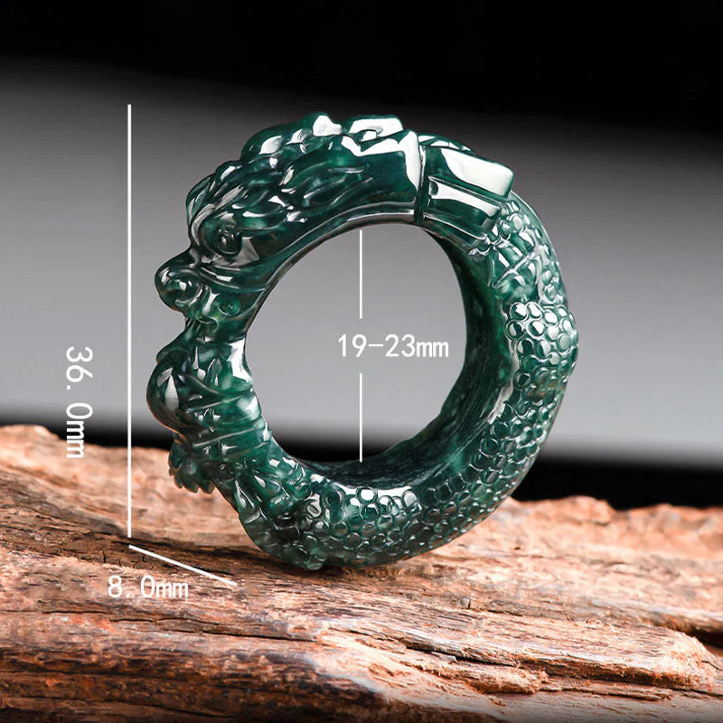 Cyan Jade Dragon Carved Success Ring 21-22mm - Image 9
