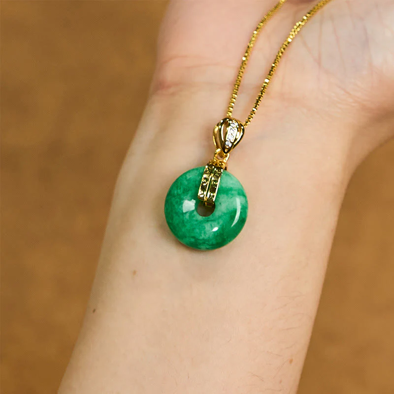 Unisex Cyan Jade Peace Buckle Healing Luck Necklace - Image 2