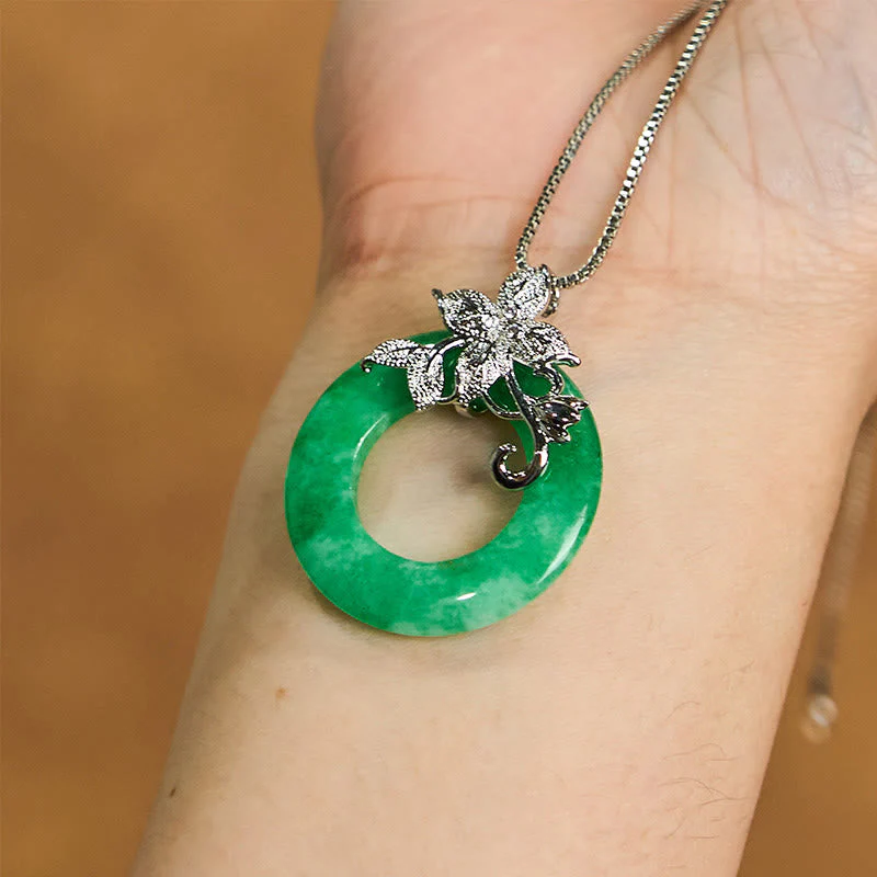 Cyan Jade Peace Buckle Healing Luck Necklace Pendant - Image 15