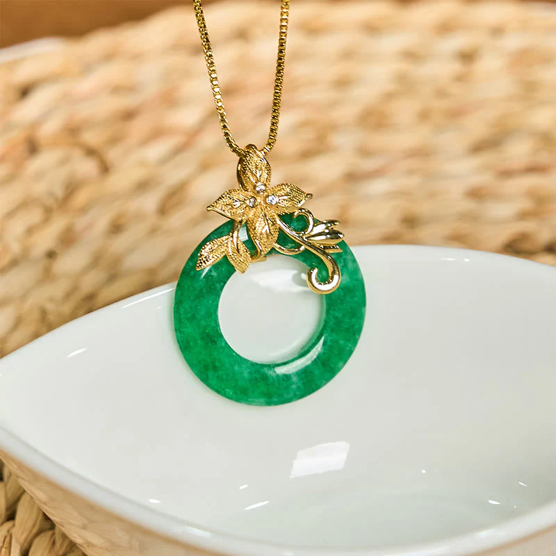 Cyan Jade Peace Buckle Healing Luck Necklace Pendant - Image 2