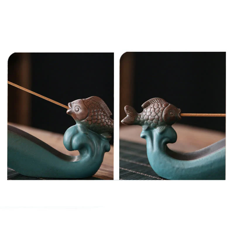 Double Koi Fish Ceramic Incense Burner for Harmony & Healing - Image 6