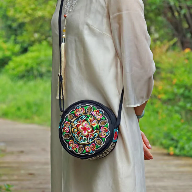 Double-Sided Flower Embroidery Canvas Crossbody Bag | Spiritual Accessory - Image 6
