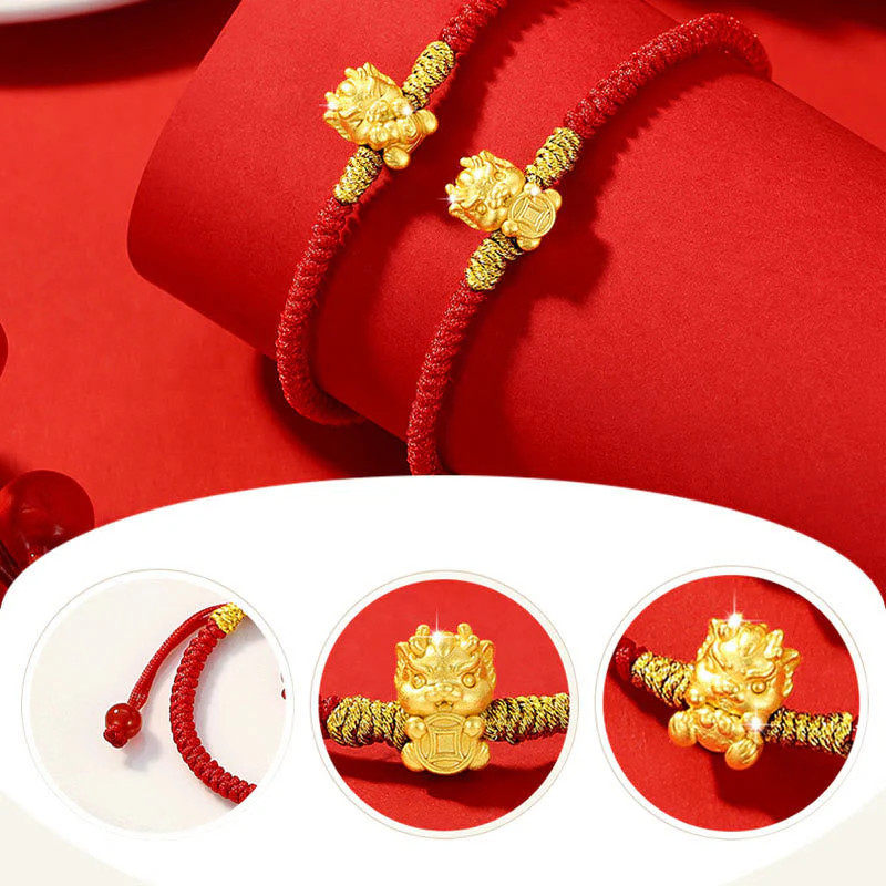 999 Sterling Silver Dragon Bracelet with Red String for Luck - Image 10