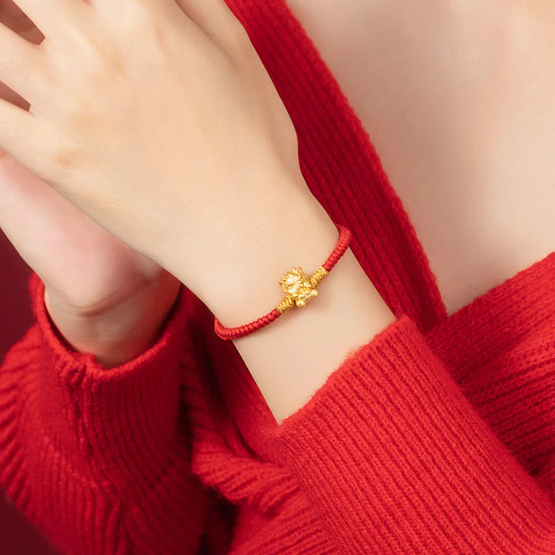 999 Sterling Silver Dragon Bracelet with Red String for Luck - Image 13