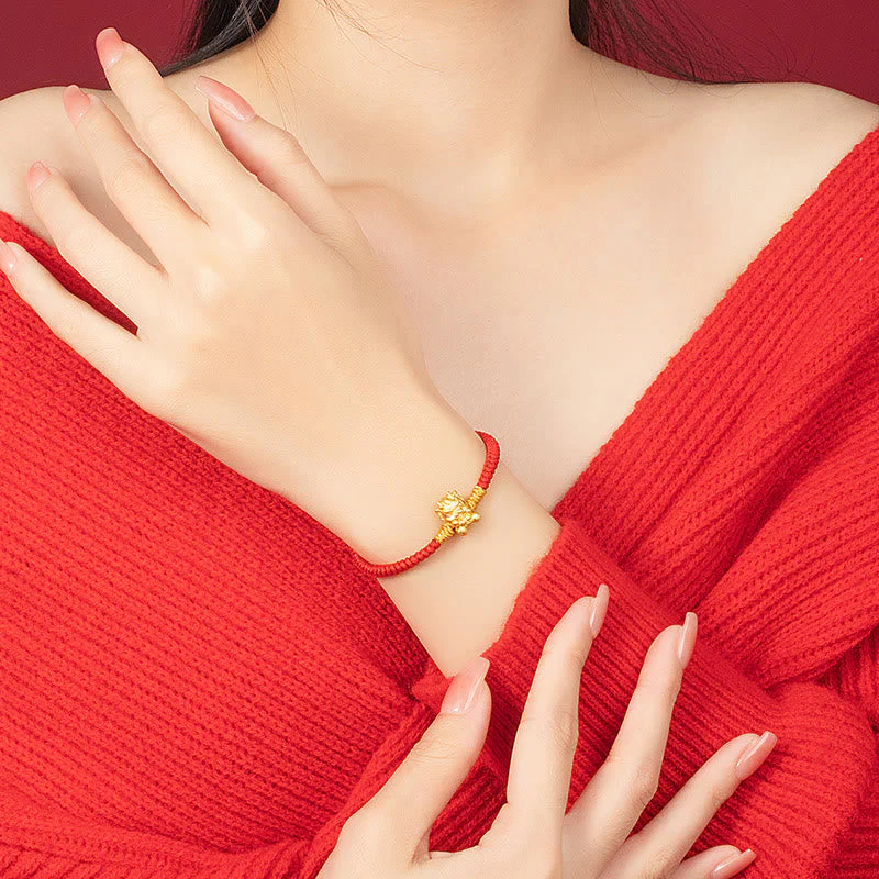 999 Sterling Silver Dragon Bracelet with Red String for Luck - Image 14