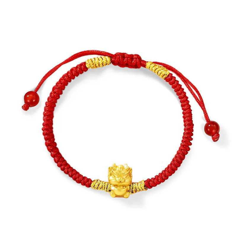 999 Sterling Silver Dragon Bracelet with Red String for Luck - Image 16