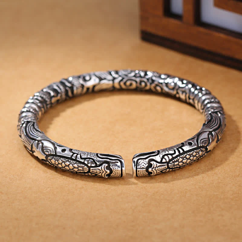 Dragon Head Carved Luck Bracelet Copper Silver 8mm - Image 5