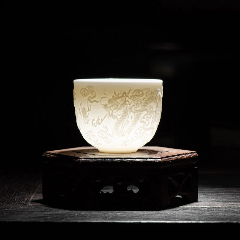 Dragon Phoenix White Porcelain Zen Decor Teacup 115ml
