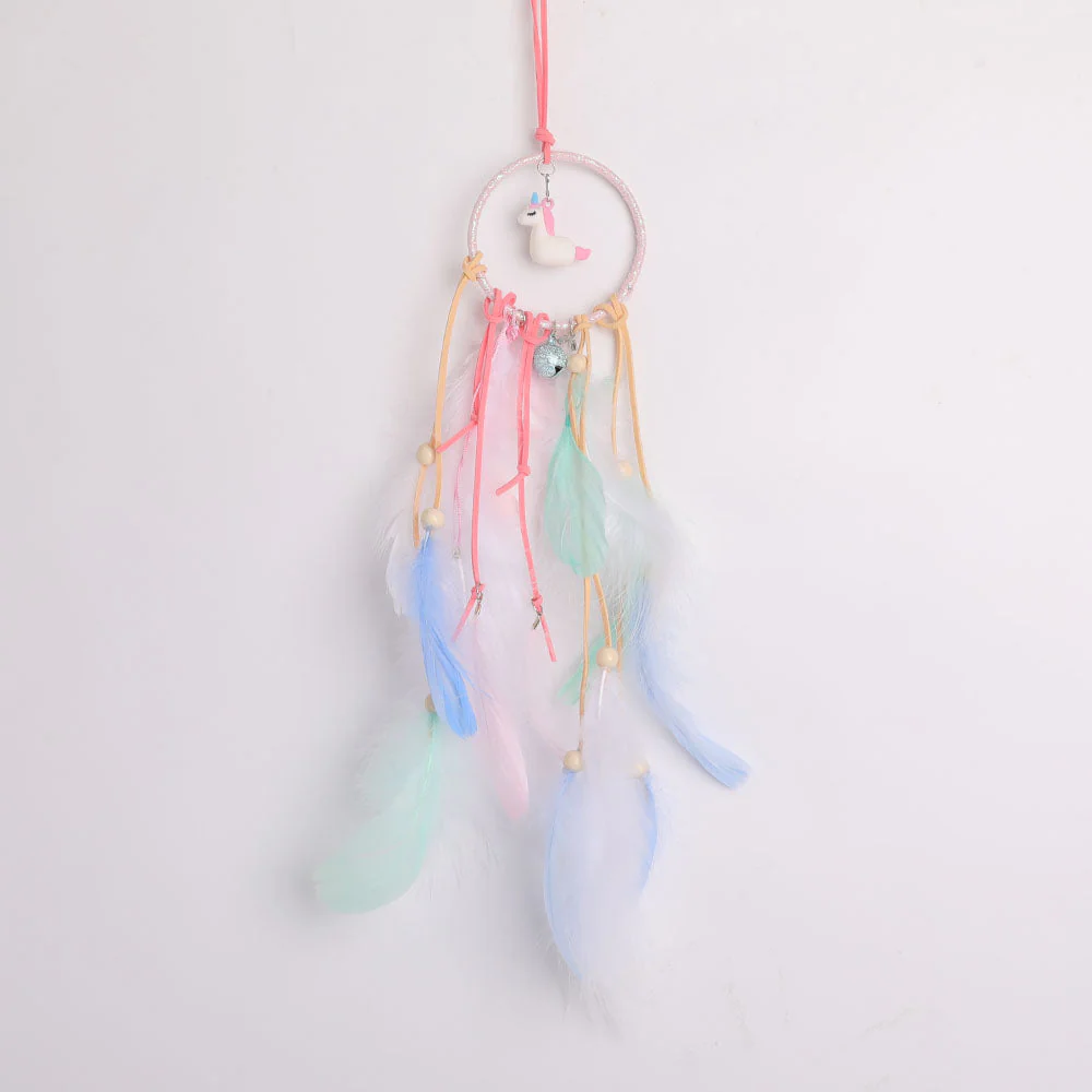 Dream Catcher Hanging Ornament with Pastel Feathers for Spiritual Decor