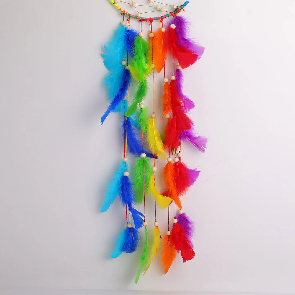 Dream Catcher Hanging Ornament with Pastel Feathers for Spiritual Decor - Image 10