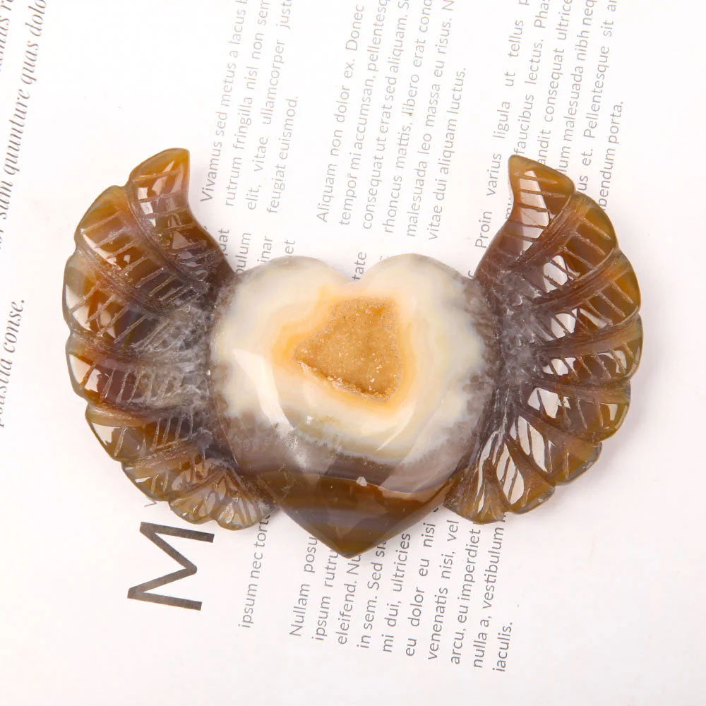 Hand Carved Druzy Agate Heart with Wings Crystal Figurine 4.2 Inch - Image 3
