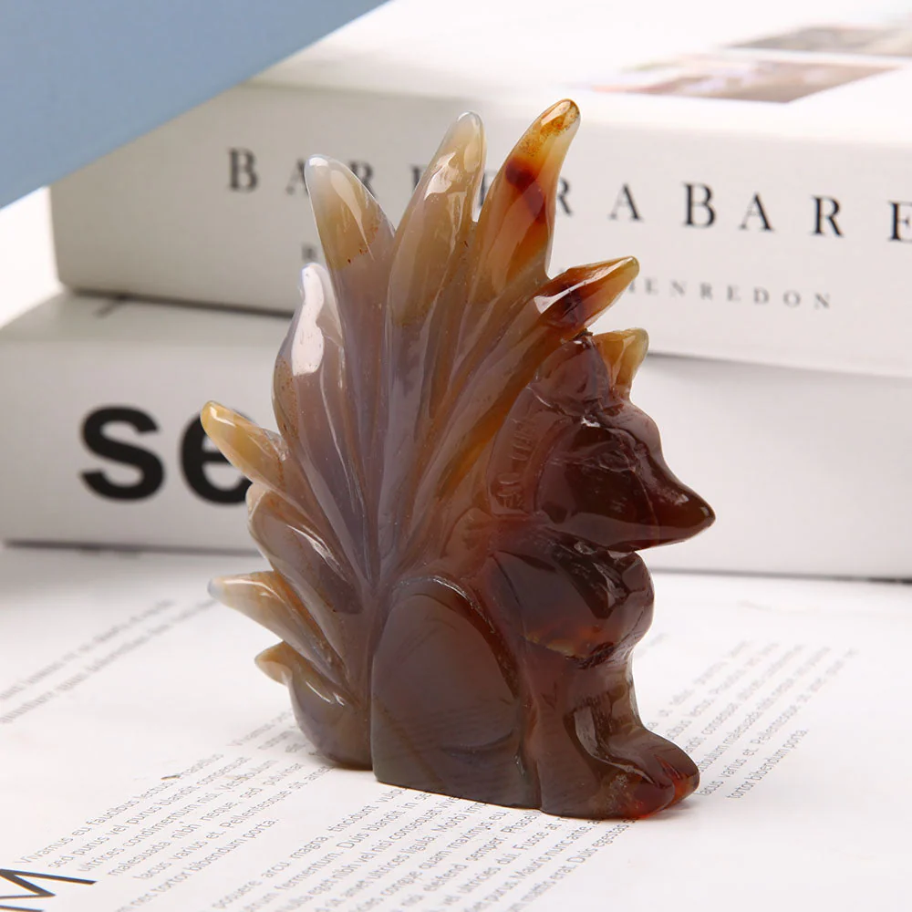 Druzy Agate Nine Tail Fox Crystal Carving 11-13cm - Image 3