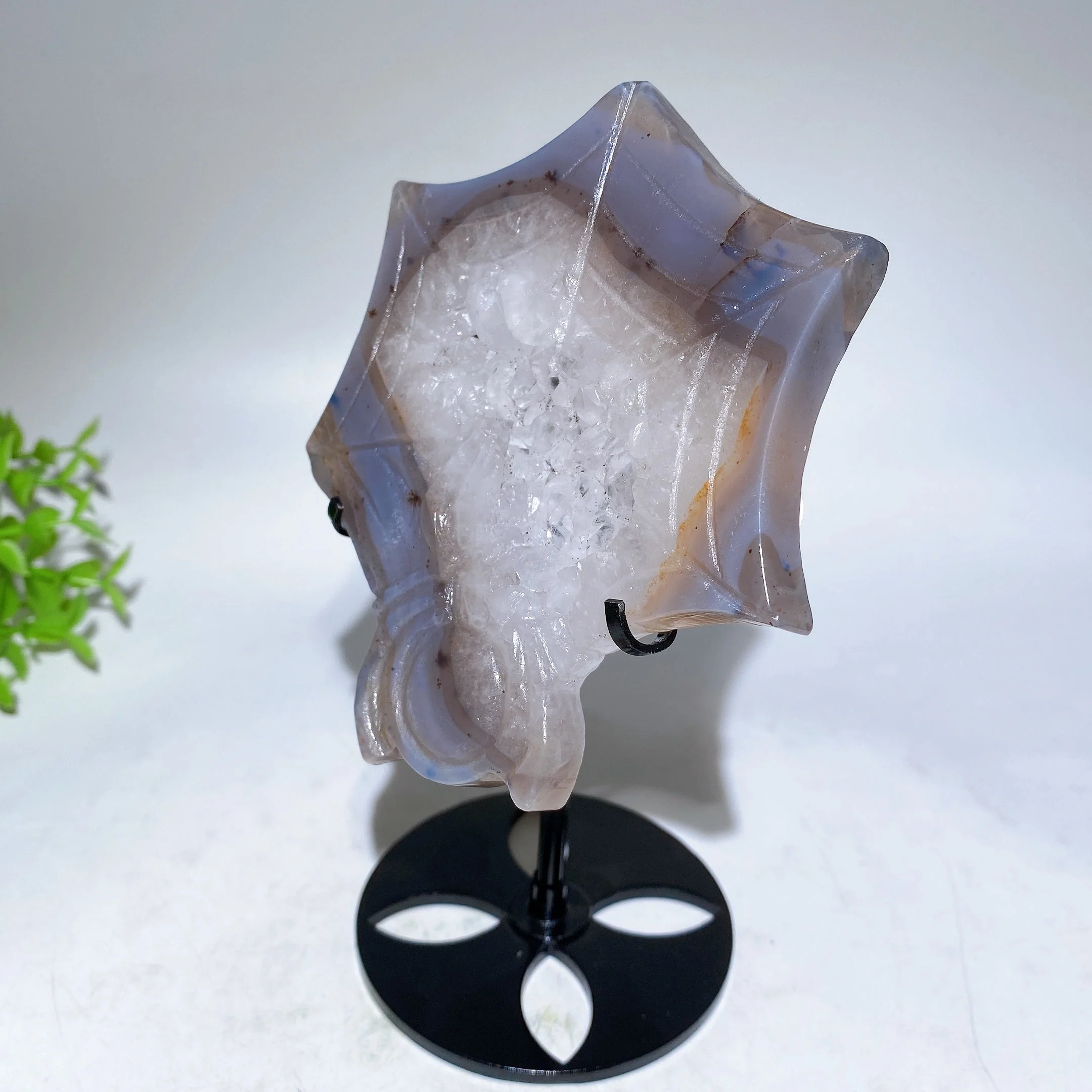 4.4 Inch Druzy Agate Spider Web Crystal Carving with Stand - Image 3