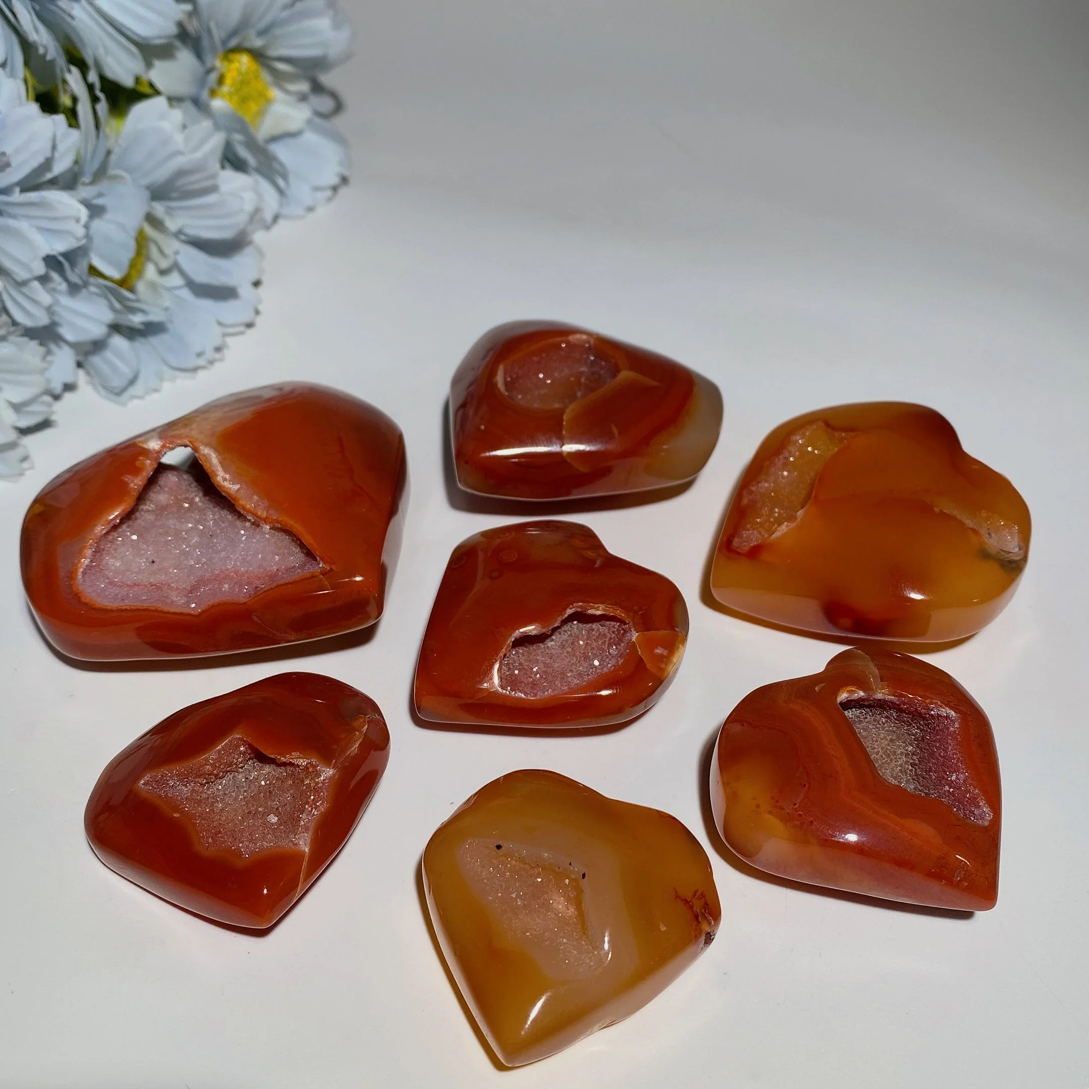 Druzy Carnelian Crystal Heart Carvings 1.2-3.0 Inches - Image 4