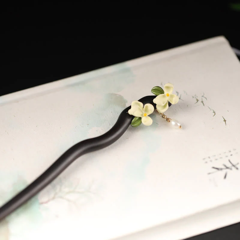 Ebony Gardenia Tassel Chinese Hairpin for Courage | Healing Sounds - Image 4