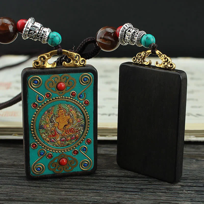 Ebony Spiritual Necklace with Wealth Gods & Golden Phoenix - Image 3