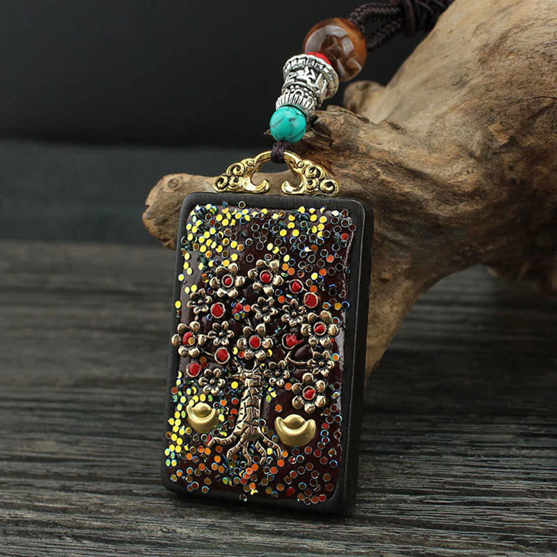 Ebony Spiritual Necklace with Wealth Gods & Golden Phoenix - Image 9