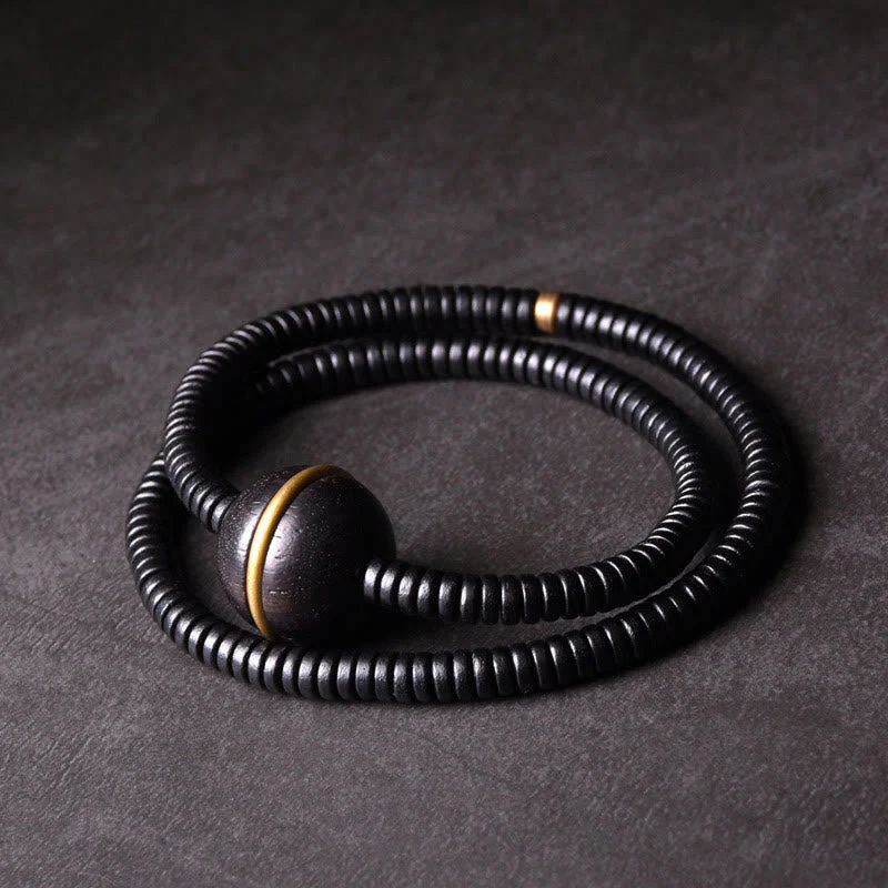 18mm Ebony Wood Brass Ball Bracelet for Balance and Calm