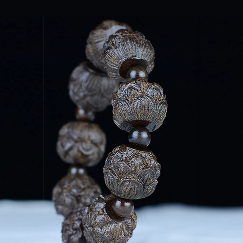 Ebony Wood Balance Bracelet with Lotus Dragon & Arhats - Image 10
