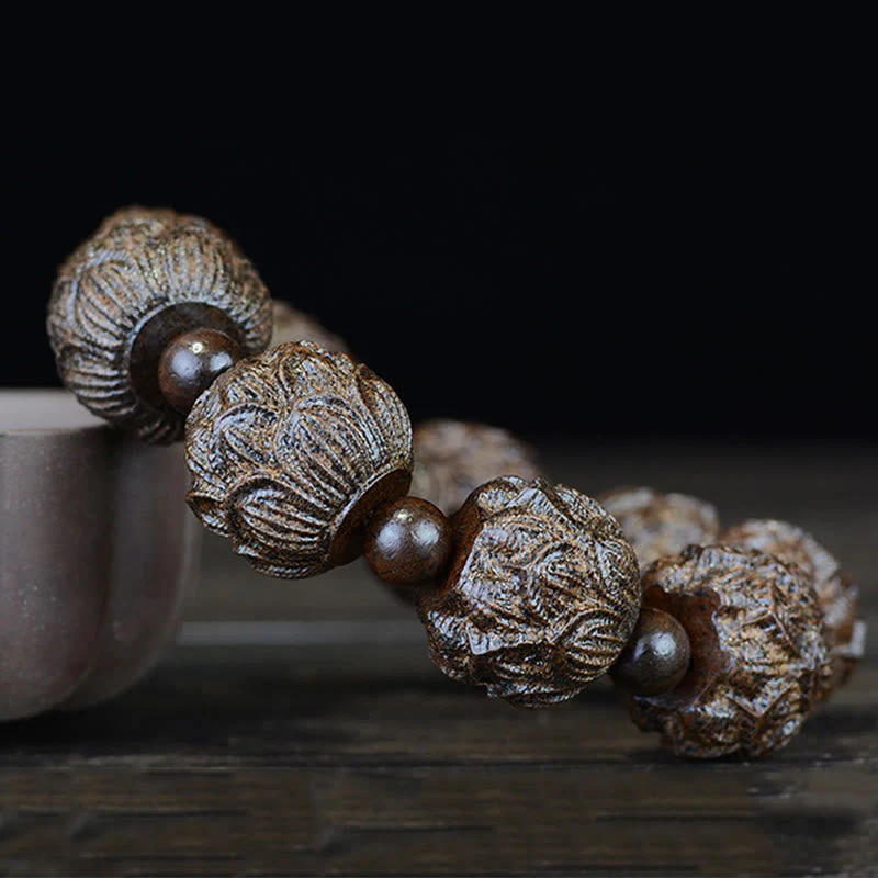 Ebony Wood Balance Bracelet with Lotus Dragon & Arhats - Image 3