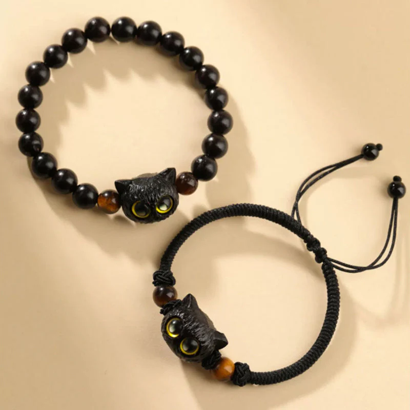 Ebony Wood Cat Head 8mm Bracelet for Peace & Balance - Image 10