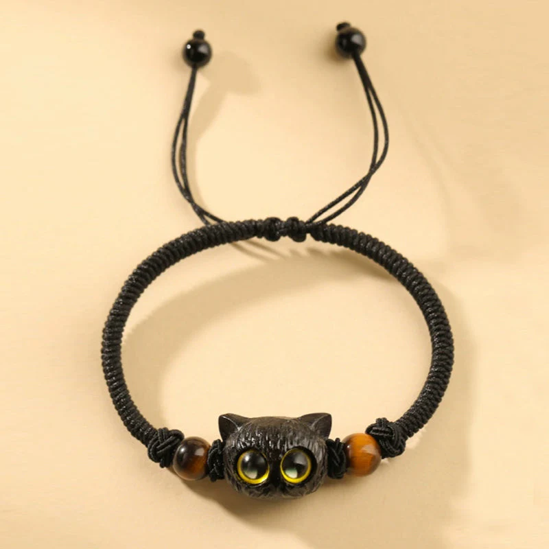 Ebony Wood Cat Head 8mm Bracelet for Peace & Balance - Image 11