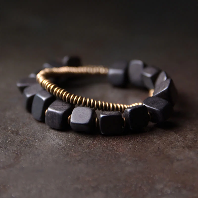 Ebony Wood Copper Peace Double Wrap Spiritual Bracelet