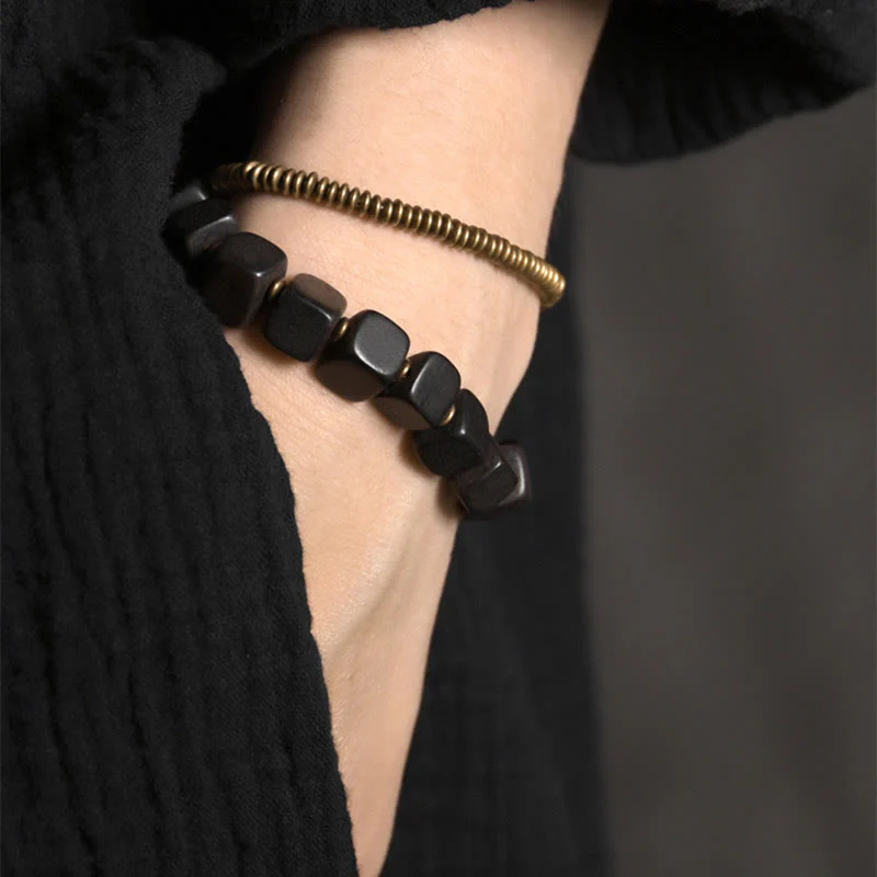 Ebony Wood Copper Peace Double Wrap Spiritual Bracelet - Image 3