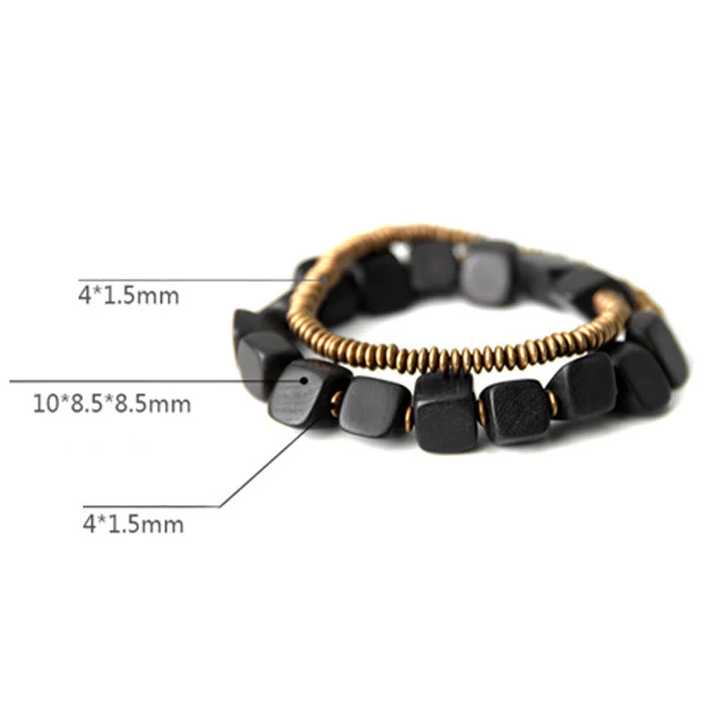 Ebony Wood Copper Peace Double Wrap Spiritual Bracelet - Image 8