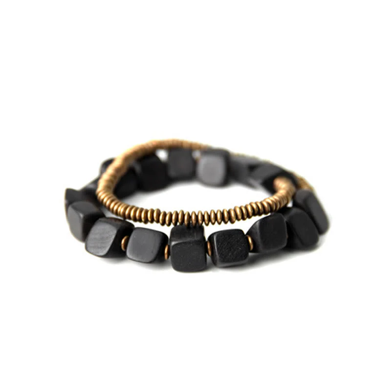 Ebony Wood Copper Peace Double Wrap Spiritual Bracelet - Image 9