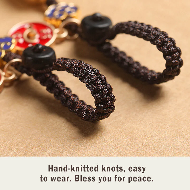 Ebony Wood Lucky Cat Key Chain with Auspicious Cloud Charm - Image 10