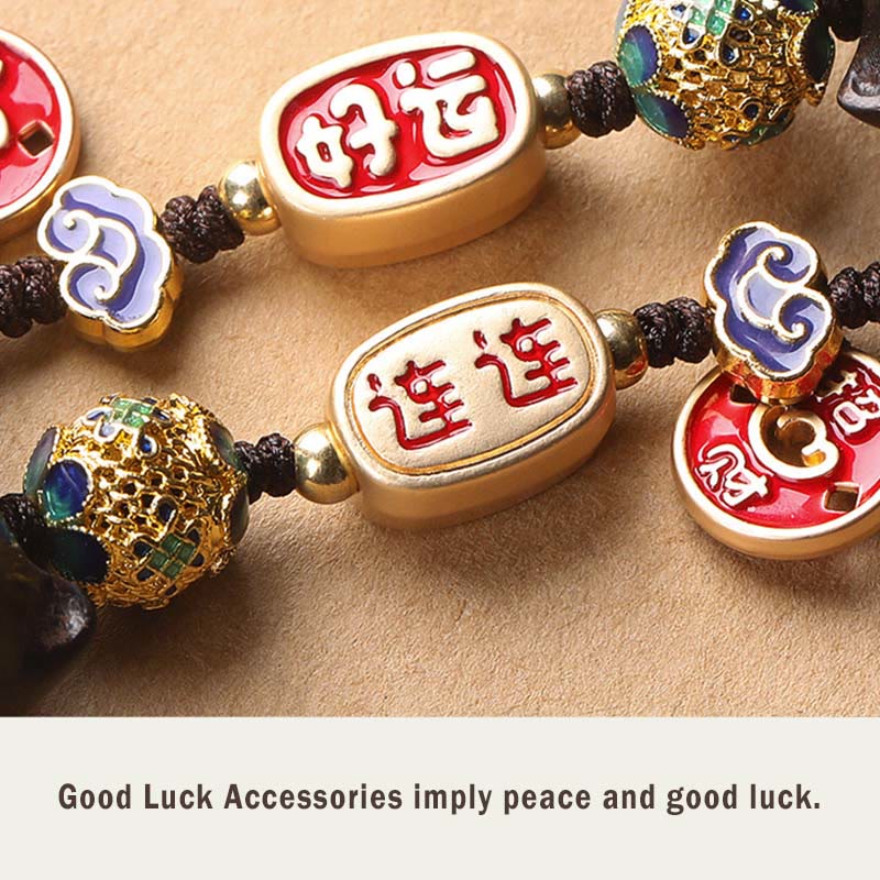 Ebony Wood Lucky Cat Key Chain with Auspicious Cloud Charm - Image 7