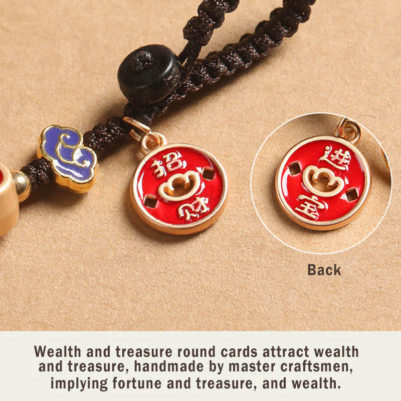 Ebony Wood Lucky Cat Key Chain with Auspicious Cloud Charm - Image 8