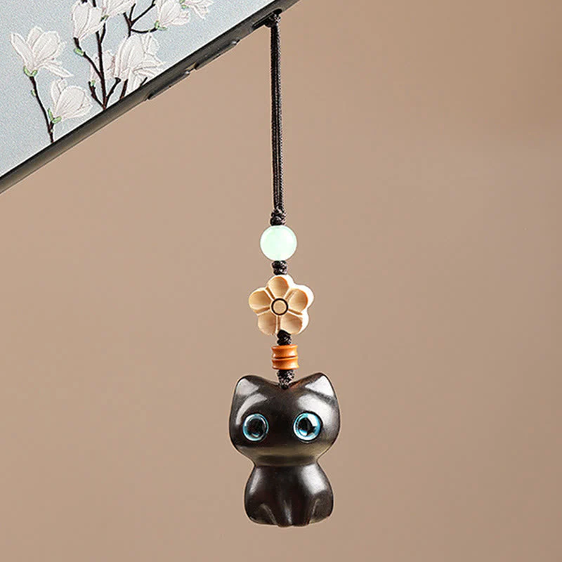 Ebony Wood Lucky Cat Key Chain for Spiritual Peace & Balance - Image 14