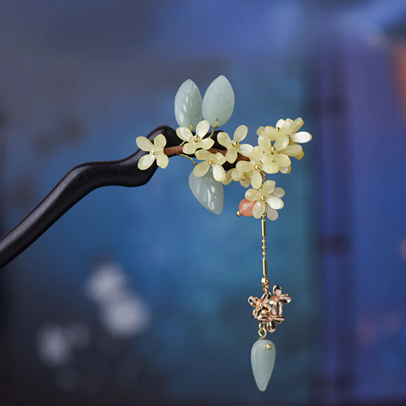 Ebony Wood Osmanthus Tassel Hairpin | Balance & Calm