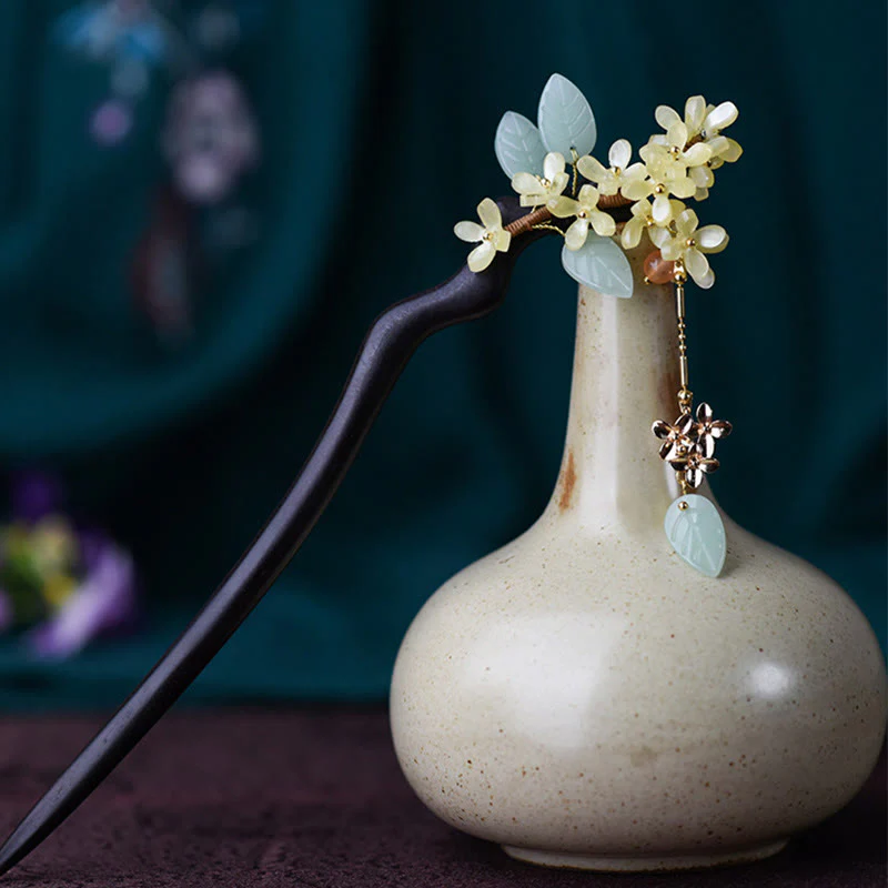Ebony Wood Osmanthus Tassel Hairpin | Balance & Calm - Image 4