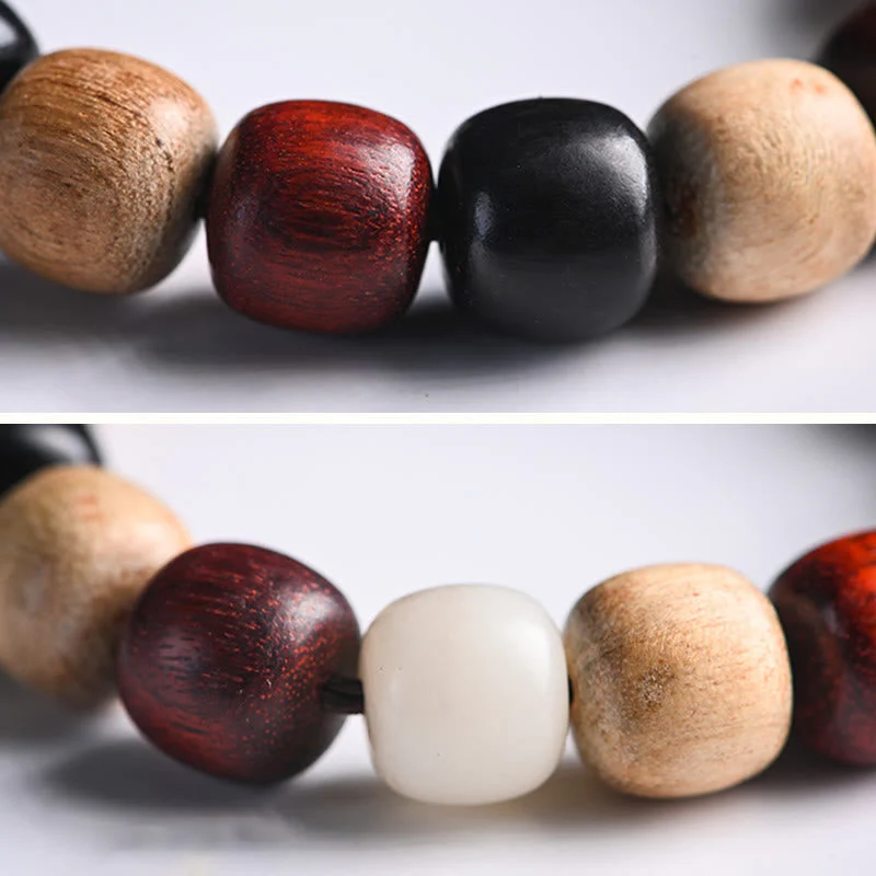 Ebony Wood Protection Bracelet with Small Leaf Red Sandalwood Cat Charm - Image 9