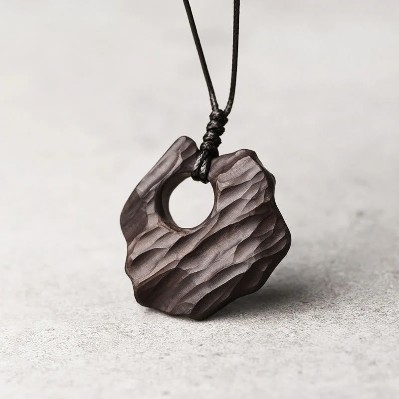 Ebony Wood Spiritual Necklace with Hollow Balance Pendant - Image 2