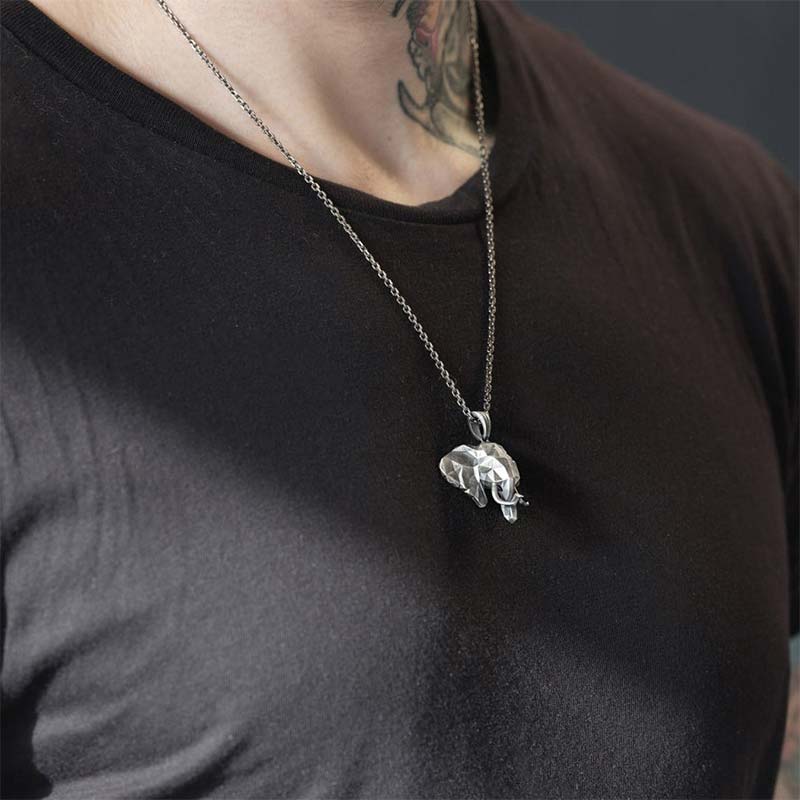 Elephant Strength Necklace in Pewter & Titanium Steel - Image 3