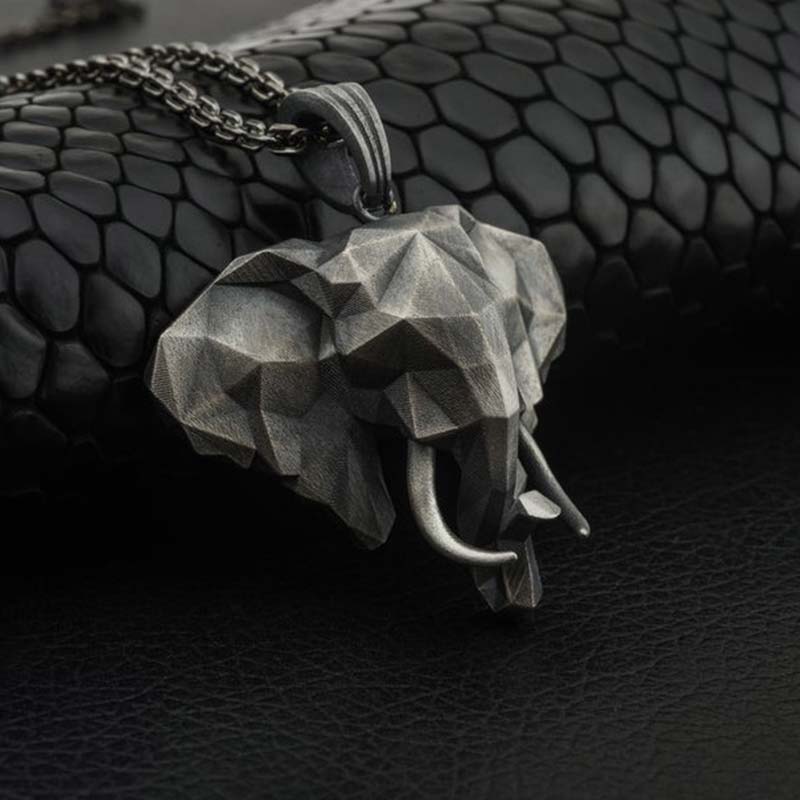 Elephant Strength Necklace in Pewter & Titanium Steel - Image 4
