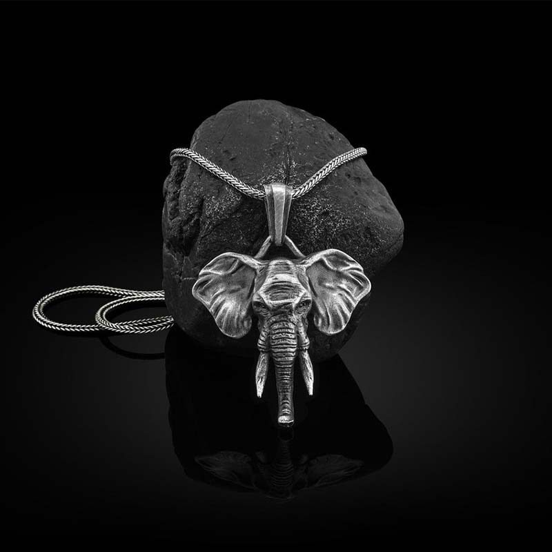 Elephant Strength Necklace in Pewter & Titanium Steel - Image 7