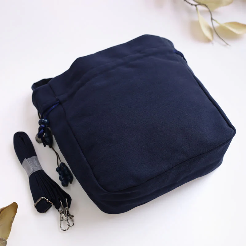 Embroidered Butterfly Lotus Cotton Linen Tote Bag 20cm - Image 4
