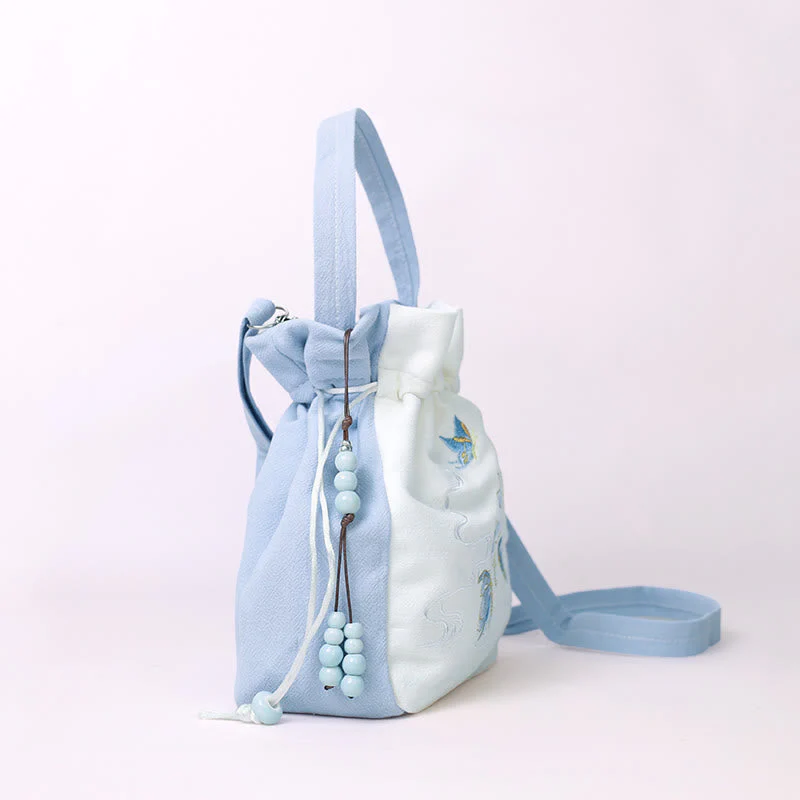 Embroidered Butterfly Lotus Cotton Linen Tote Bag 20cm - Image 7